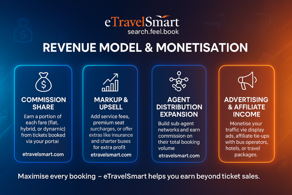 Revenue Model & Monetisation
Commission share
Markup and Upsell
Agent distribution expansion
Advertising and affiliate income