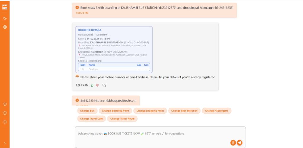 Entering contact details in the eTravelSmart AI bus booking process
