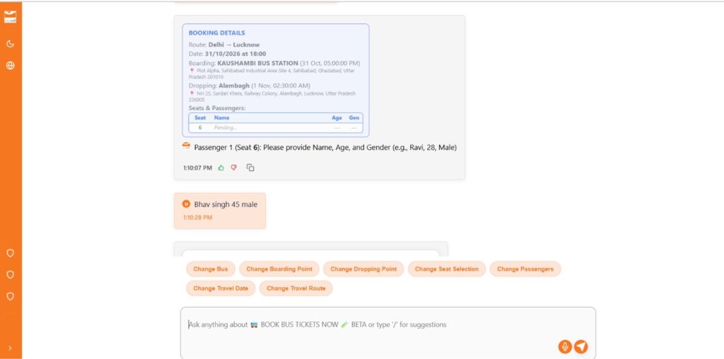 Providing passenger name, age and gender through the eTravelSmart AI Agent